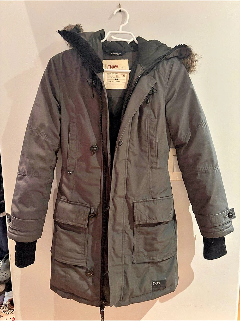 TNA Bancroft Parka Fur-Trimmed in Slate Grey XS DUCK DOWN